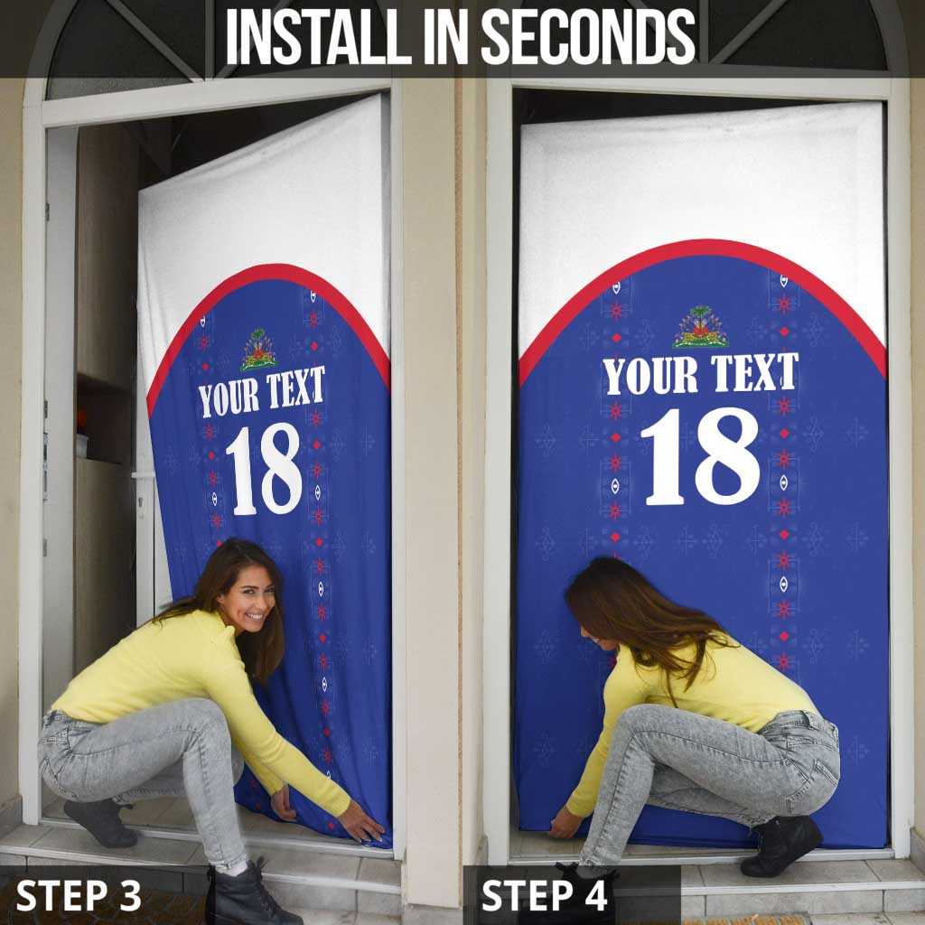 Custom Haiti Football Door Cover Les Grenadiers Veve Haitian Vodou Blue Version - Wonder Print Shop