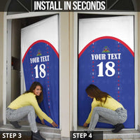 Custom Haiti Football Door Cover Les Grenadiers Veve Haitian Vodou Blue Version - Wonder Print Shop