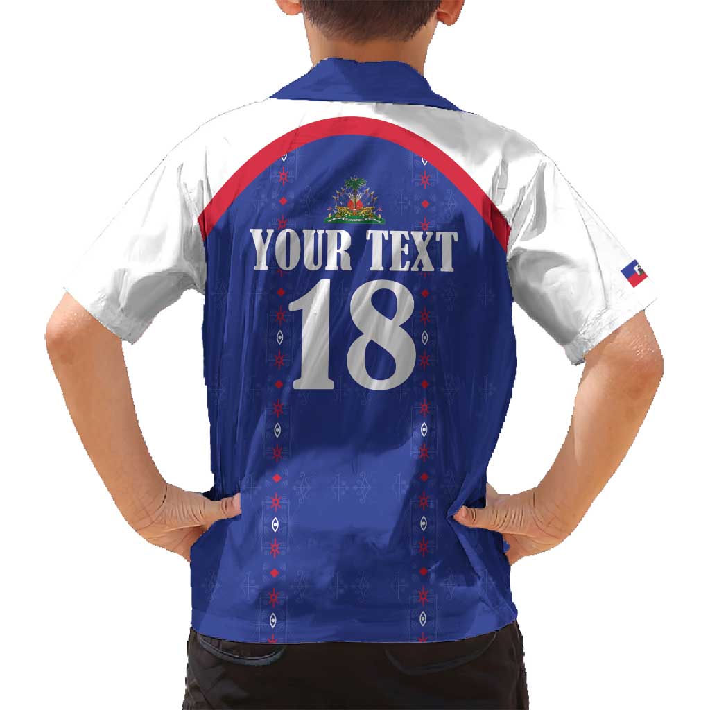 Custom Haiti Football Family Matching Long Sleeve Bodycon Dress and Hawaiian Shirt Les Grenadiers Veve Haitian Vodou Blue Version - Wonder Print Shop