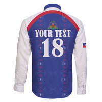 Custom Haiti Football Family Matching Long Sleeve Bodycon Dress and Hawaiian Shirt Les Grenadiers Veve Haitian Vodou Blue Version - Wonder Print Shop