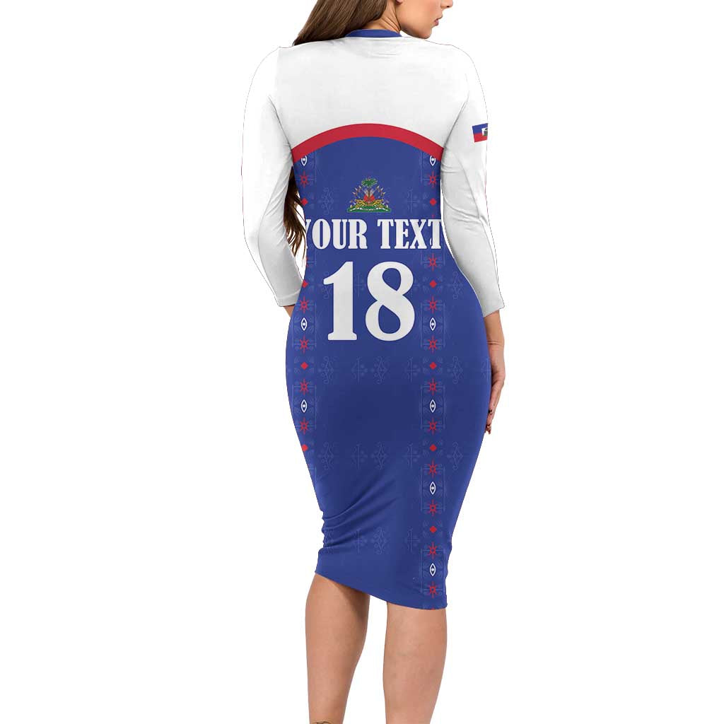 Custom Haiti Football Family Matching Long Sleeve Bodycon Dress and Hawaiian Shirt Les Grenadiers Veve Haitian Vodou Blue Version - Wonder Print Shop