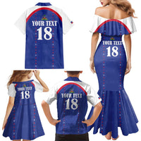 Custom Haiti Football Family Matching Mermaid Dress and Hawaiian Shirt Les Grenadiers Veve Haitian Vodou Blue Version - Wonder Print Shop