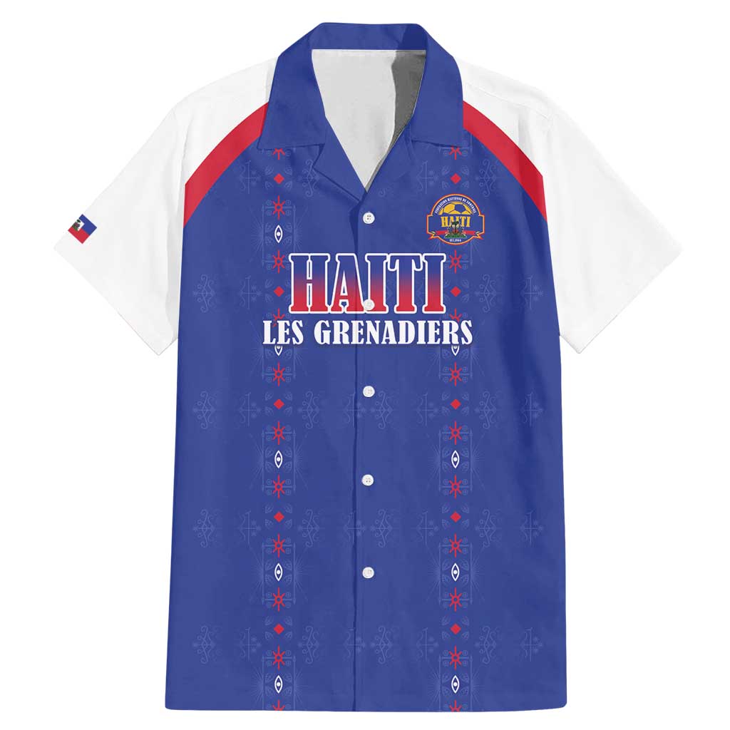 Custom Haiti Football Family Matching Mermaid Dress and Hawaiian Shirt Les Grenadiers Veve Haitian Vodou Blue Version - Wonder Print Shop