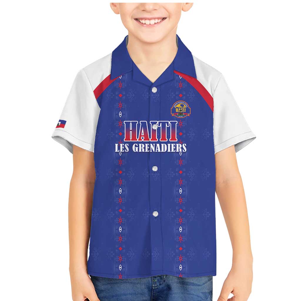 Custom Haiti Football Family Matching Mermaid Dress and Hawaiian Shirt Les Grenadiers Veve Haitian Vodou Blue Version - Wonder Print Shop