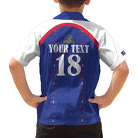 Custom Haiti Football Family Matching Off The Shoulder Long Sleeve Dress and Hawaiian Shirt Les Grenadiers Veve Haitian Vodou Blue Version - Wonder Print Shop