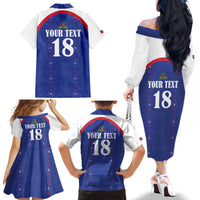 Custom Haiti Football Family Matching Off The Shoulder Long Sleeve Dress and Hawaiian Shirt Les Grenadiers Veve Haitian Vodou Blue Version - Wonder Print Shop