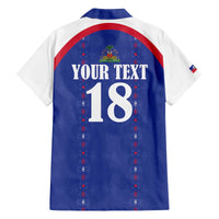 Custom Haiti Football Family Matching Off The Shoulder Long Sleeve Dress and Hawaiian Shirt Les Grenadiers Veve Haitian Vodou Blue Version - Wonder Print Shop