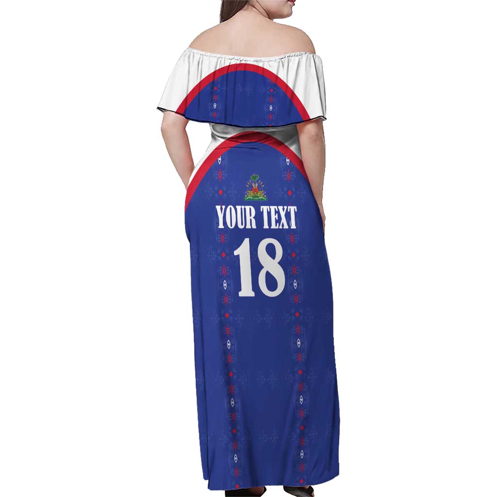 Custom Haiti Football Family Matching Off Shoulder Maxi Dress and Hawaiian Shirt Les Grenadiers Veve Haitian Vodou Blue Version - Wonder Print Shop