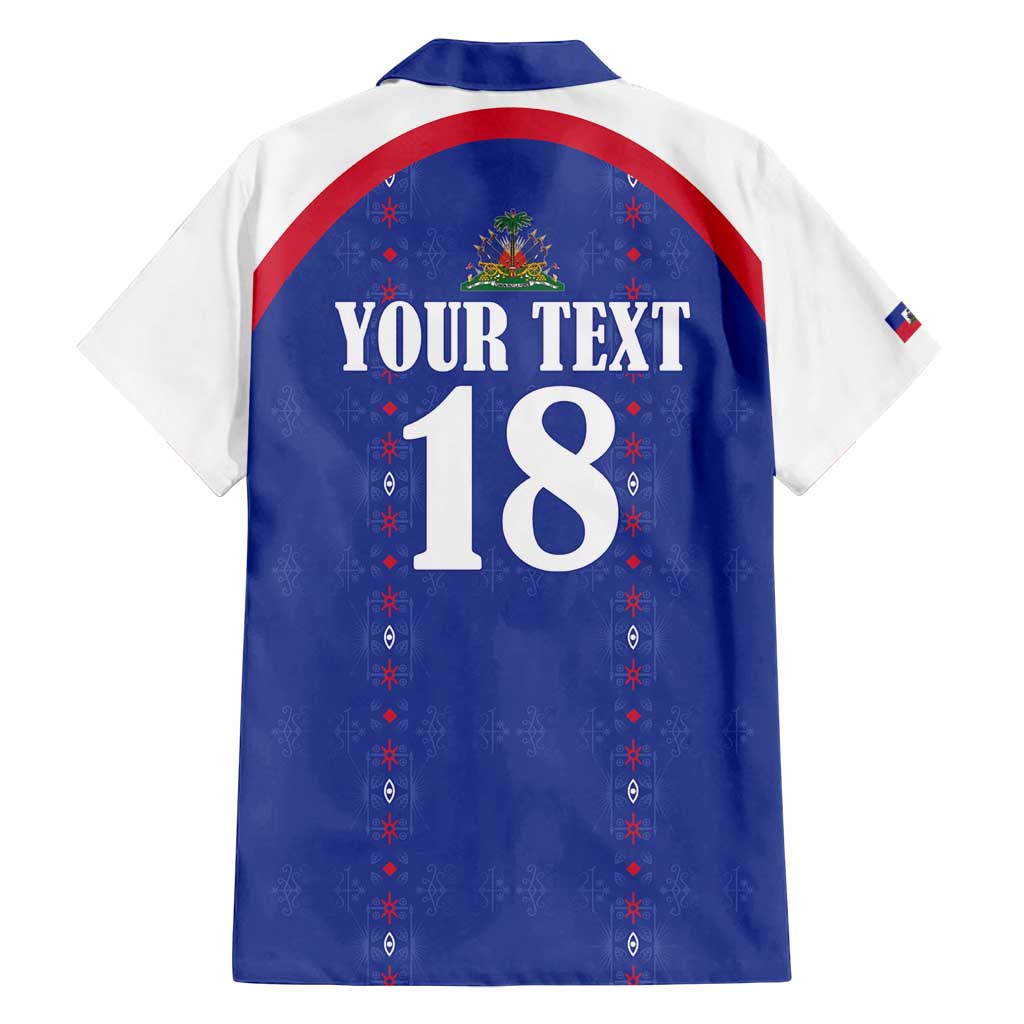Custom Haiti Football Family Matching Off Shoulder Short Dress and Hawaiian Shirt Les Grenadiers Veve Haitian Vodou Blue Version - Wonder Print Shop