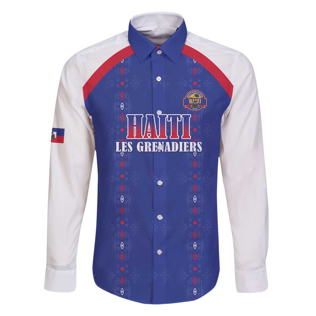 Custom Haiti Football Family Matching Off Shoulder Short Dress and Hawaiian Shirt Les Grenadiers Veve Haitian Vodou Blue Version - Wonder Print Shop