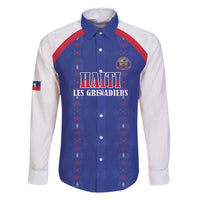 Custom Haiti Football Family Matching Off Shoulder Short Dress and Hawaiian Shirt Les Grenadiers Veve Haitian Vodou Blue Version - Wonder Print Shop