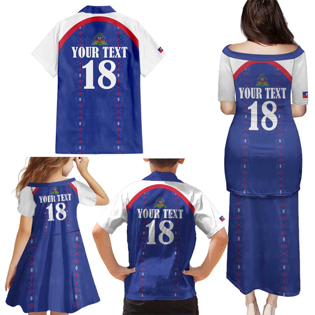 Custom Haiti Football Family Matching Puletasi and Hawaiian Shirt Les Grenadiers Veve Haitian Vodou Blue Version - Wonder Print Shop