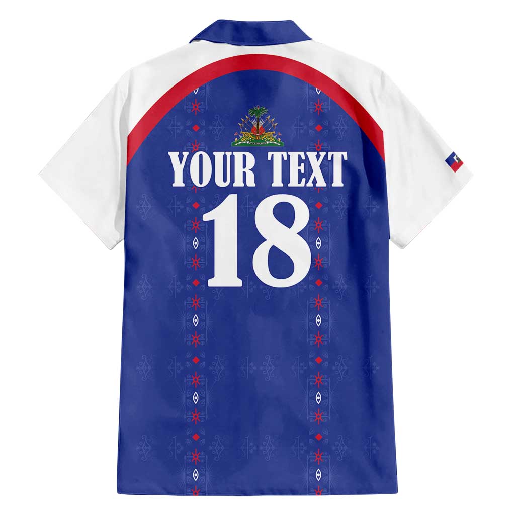 Custom Haiti Football Family Matching Short Sleeve Bodycon Dress and Hawaiian Shirt Les Grenadiers Veve Haitian Vodou Blue Version - Wonder Print Shop