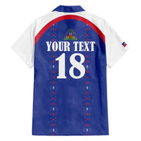 Custom Haiti Football Family Matching Short Sleeve Bodycon Dress and Hawaiian Shirt Les Grenadiers Veve Haitian Vodou Blue Version - Wonder Print Shop