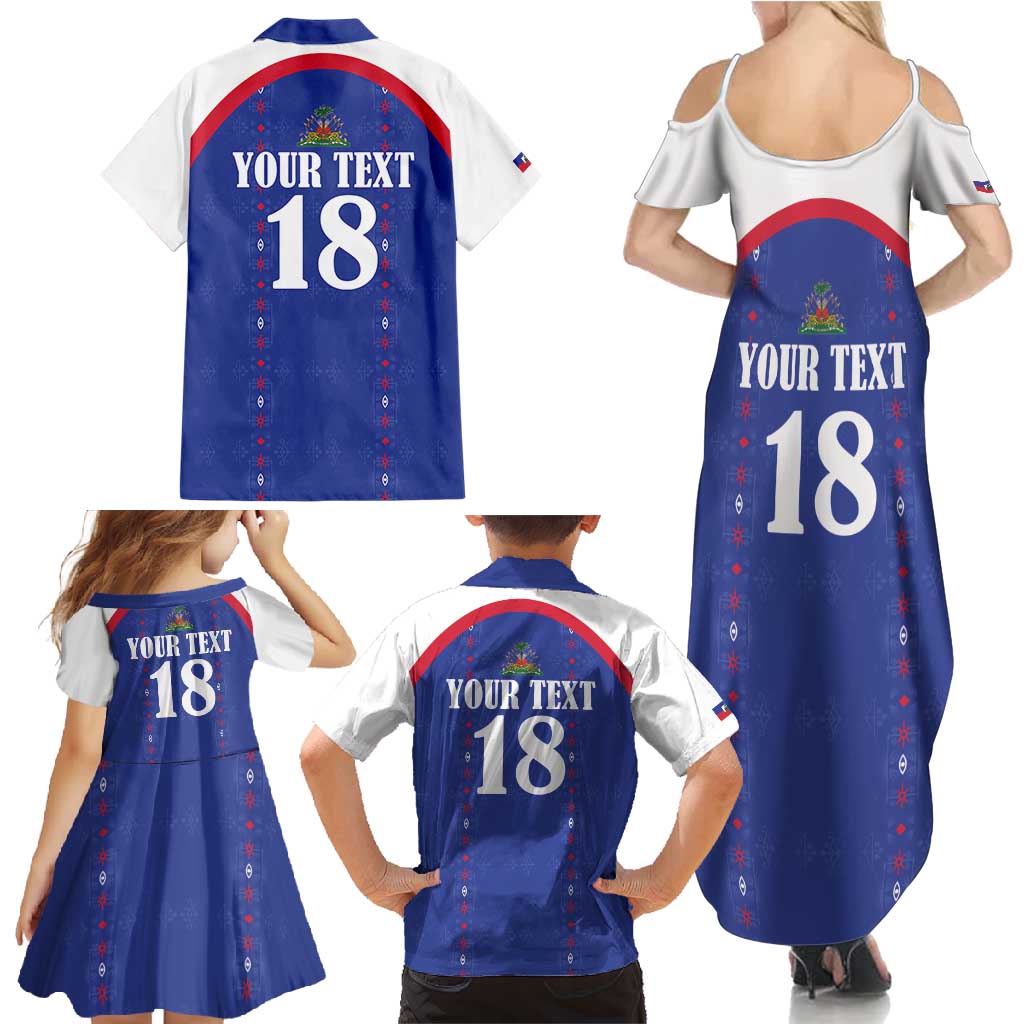 Custom Haiti Football Family Matching Summer Maxi Dress and Hawaiian Shirt Les Grenadiers Veve Haitian Vodou Blue Version - Wonder Print Shop