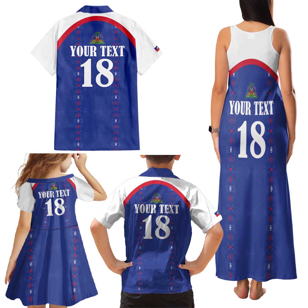 Custom Haiti Football Family Matching Tank Maxi Dress and Hawaiian Shirt Les Grenadiers Veve Haitian Vodou Blue Version - Wonder Print Shop