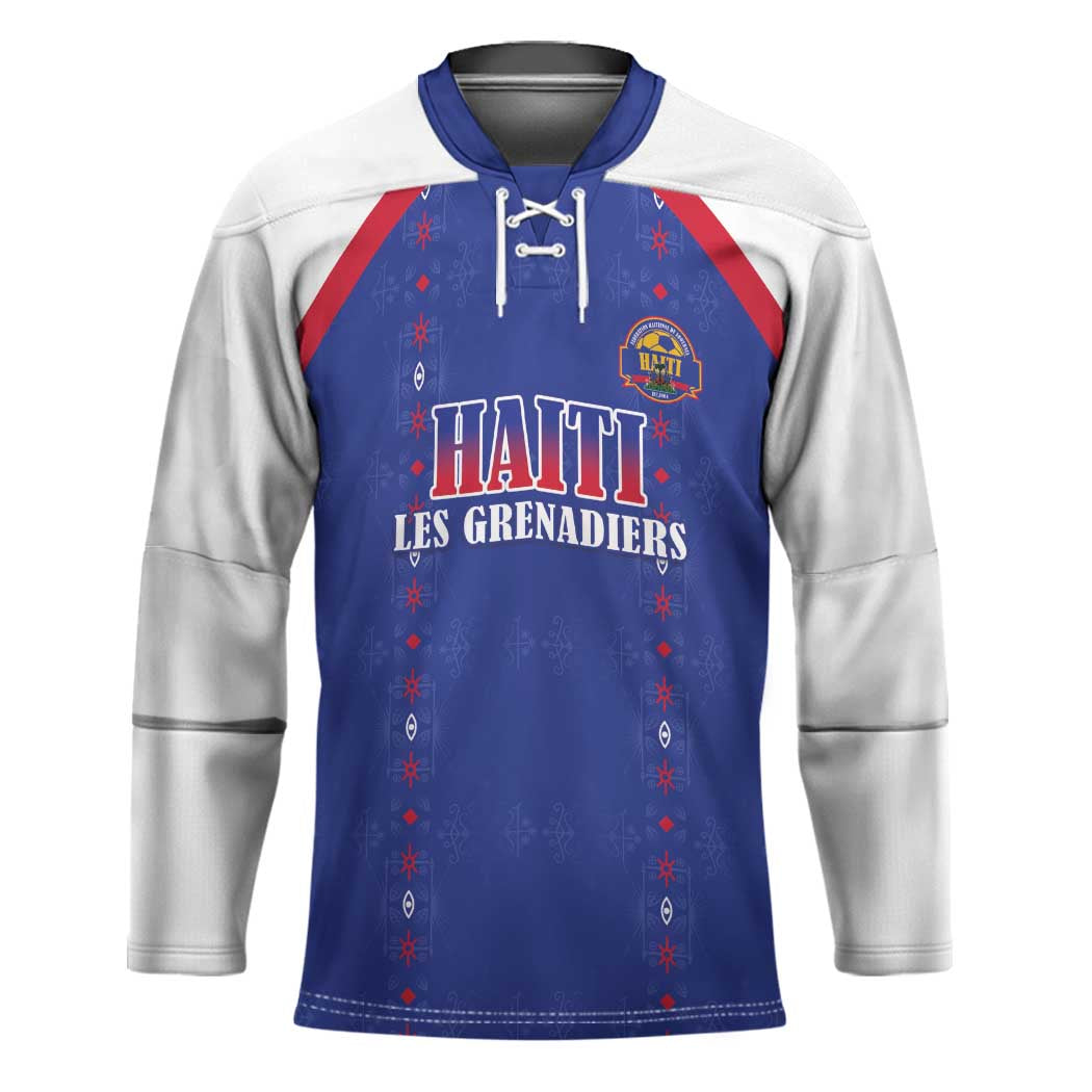 Custom Haiti Football Hockey Jersey Les Grenadiers Veve Haitian Vodou Blue Version - Wonder Print Shop