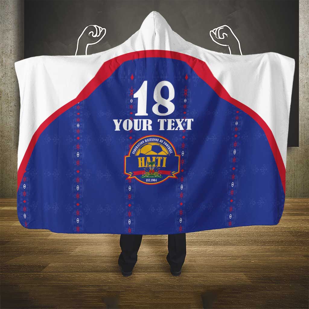 Custom Haiti Football Hooded Blanket Les Grenadiers Veve Haitian Vodou Blue Version - Wonder Print Shop