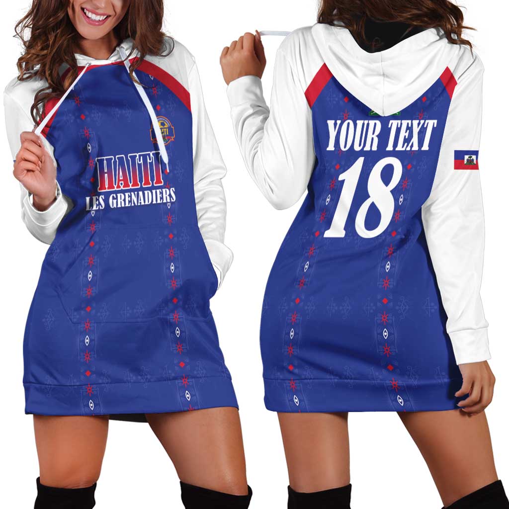 Custom Haiti Football Hoodie Dress Les Grenadiers Veve Haitian Vodou Blue Version - Wonder Print Shop