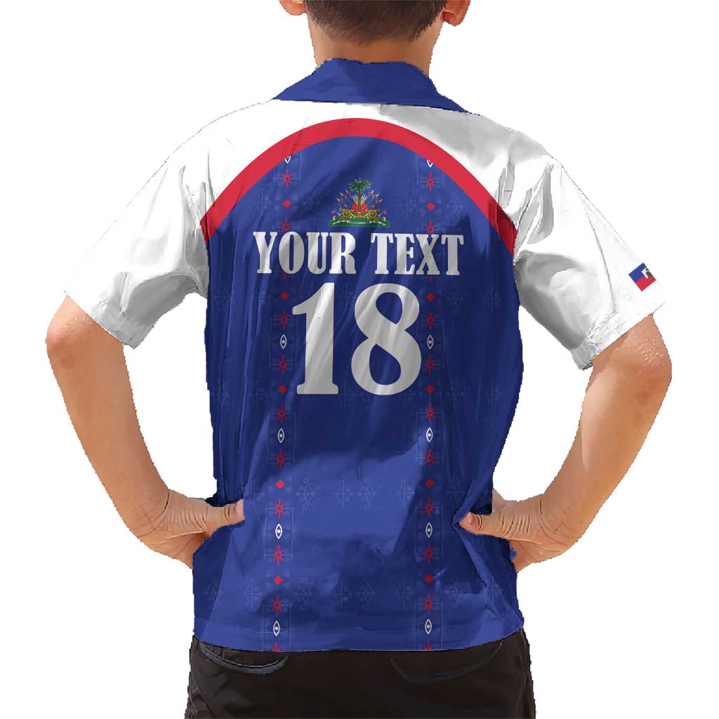 Custom Haiti Football Kid Hawaiian Shirt Les Grenadiers Veve Haitian Vodou Blue Version - Wonder Print Shop