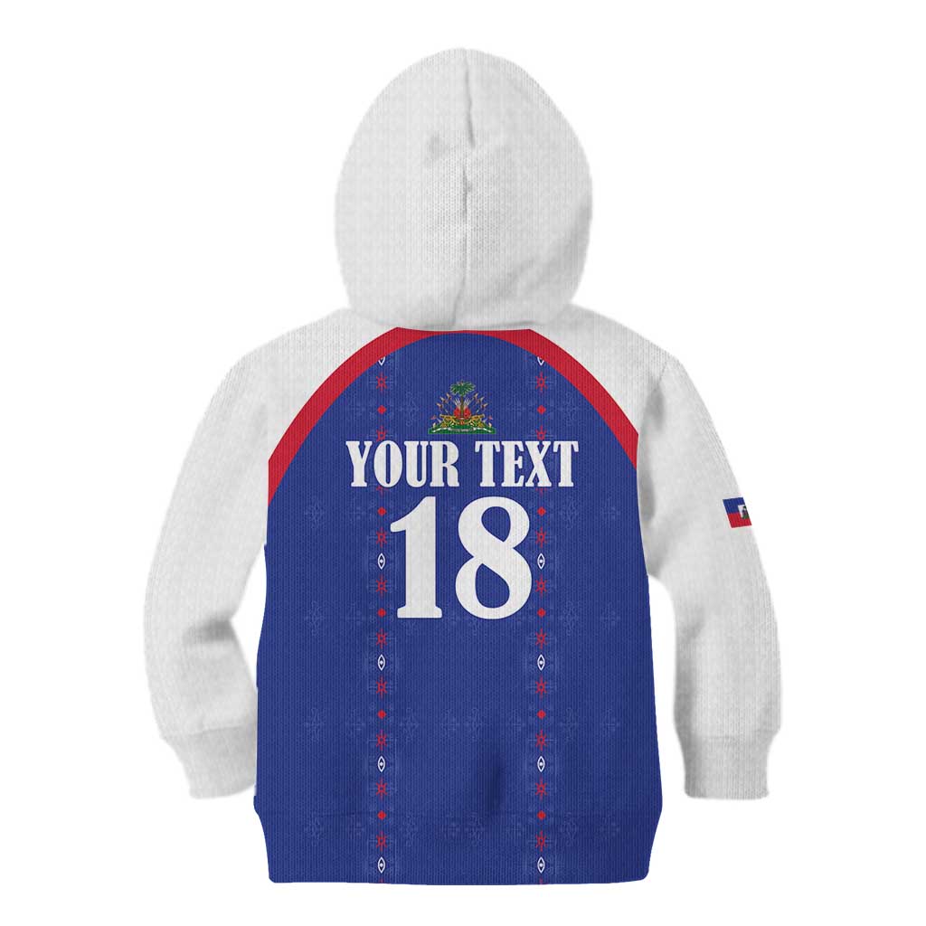 Custom Haiti Football Kid Hoodie Les Grenadiers Veve Haitian Vodou Blue Version - Wonder Print Shop