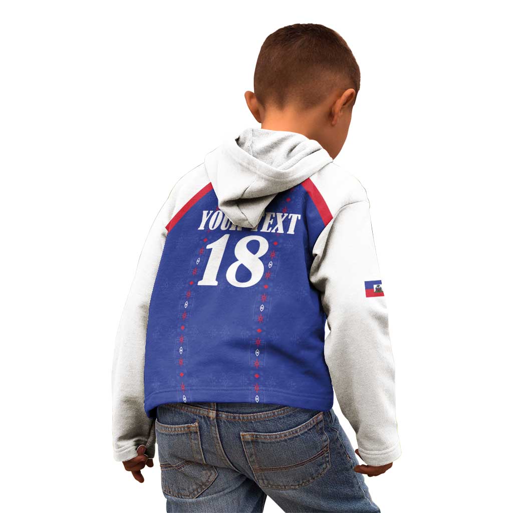 Custom Haiti Football Kid Hoodie Les Grenadiers Veve Haitian Vodou Blue Version - Wonder Print Shop