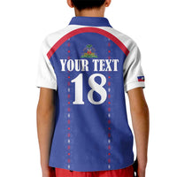 Custom Haiti Football Kid Polo Shirt Les Grenadiers Veve Haitian Vodou Blue Version - Wonder Print Shop