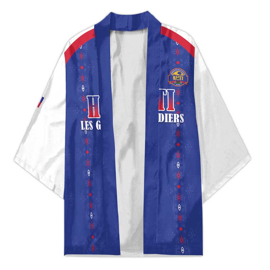 Custom Haiti Football Kimono Les Grenadiers Veve Haitian Vodou Blue Version - Wonder Print Shop