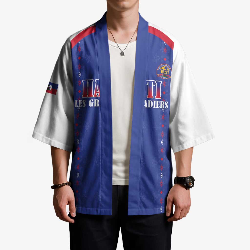 Custom Haiti Football Kimono Les Grenadiers Veve Haitian Vodou Blue Version - Wonder Print Shop