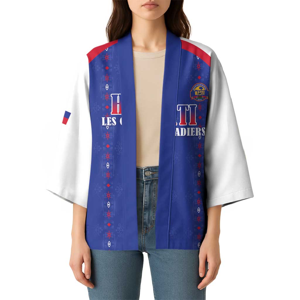 Custom Haiti Football Kimono Les Grenadiers Veve Haitian Vodou Blue Version - Wonder Print Shop