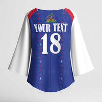 Custom Haiti Football Kimono Sleeve Blouse Les Grenadiers Veve Haitian Vodou Blue Version - Wonder Print Shop