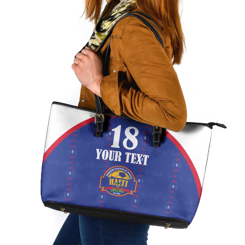 Custom Haiti Football Leather Tote Bag Les Grenadiers Veve Haitian Vodou Blue Version - Wonder Print Shop