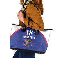 Custom Haiti Football Leather Tote Bag Les Grenadiers Veve Haitian Vodou Blue Version - Wonder Print Shop