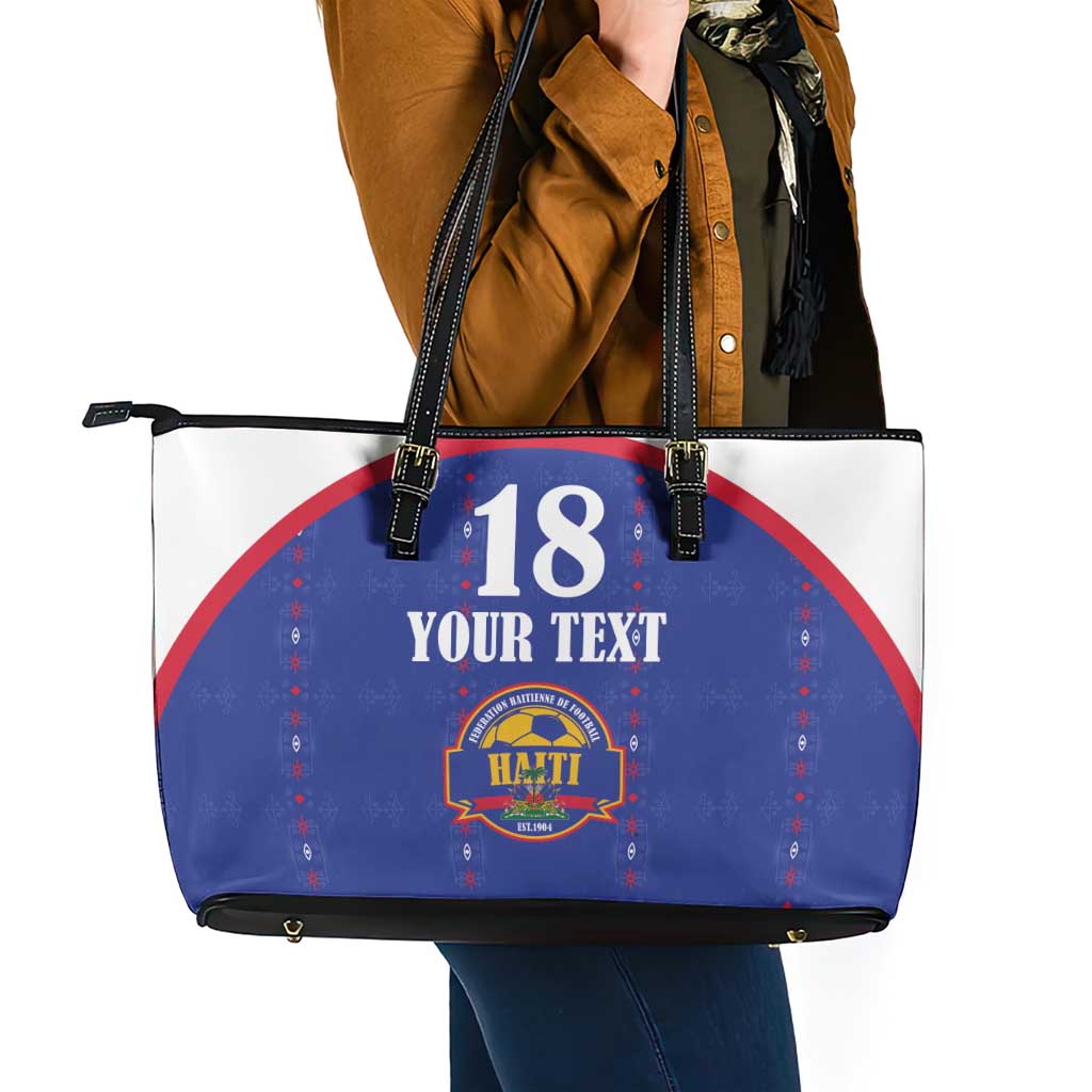 Custom Haiti Football Leather Tote Bag Les Grenadiers Veve Haitian Vodou Blue Version - Wonder Print Shop