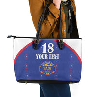 Custom Haiti Football Leather Tote Bag Les Grenadiers Veve Haitian Vodou Blue Version - Wonder Print Shop
