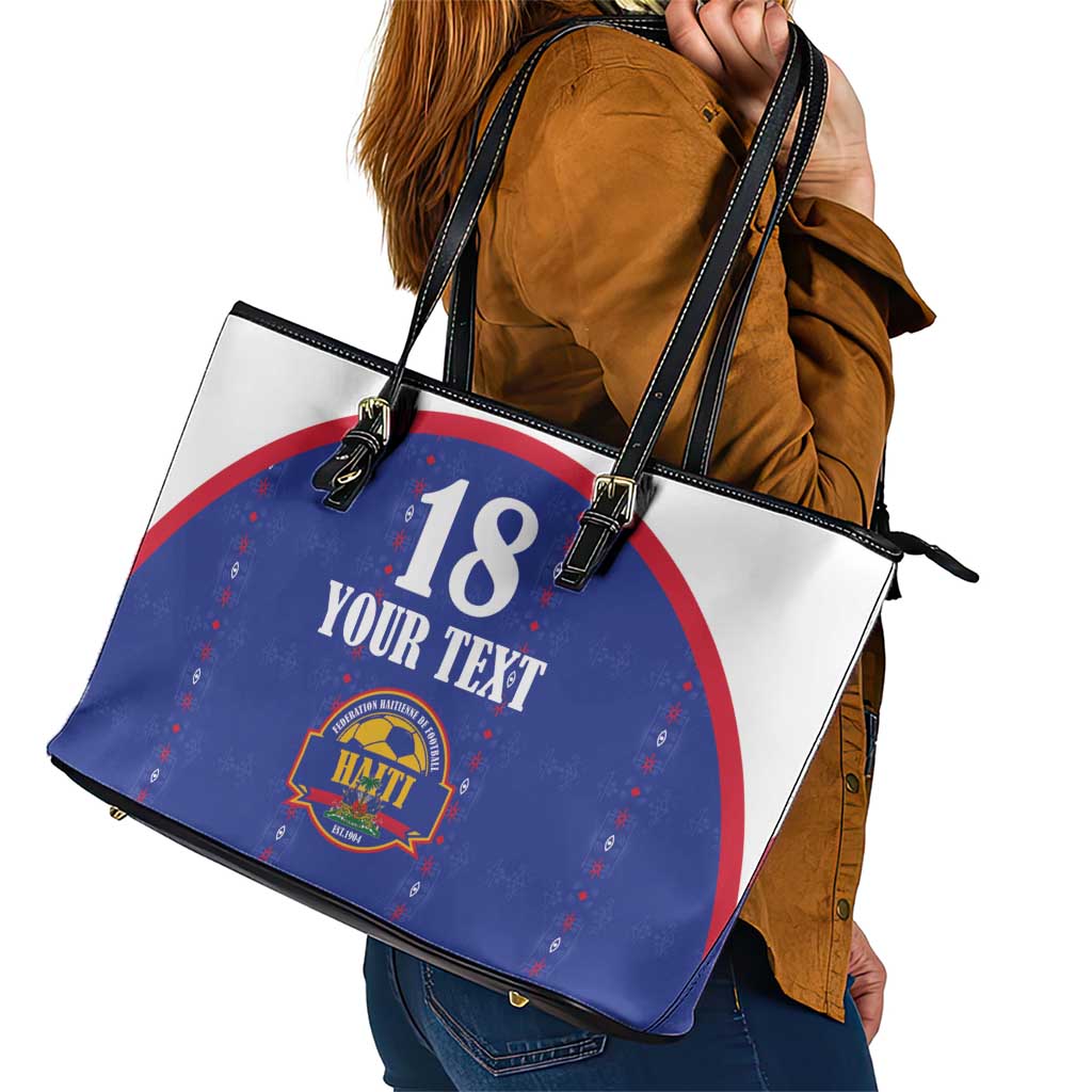 Custom Haiti Football Leather Tote Bag Les Grenadiers Veve Haitian Vodou Blue Version - Wonder Print Shop