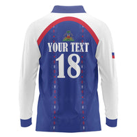 Custom Haiti Football Long Sleeve Polo Shirt Les Grenadiers Veve Haitian Vodou Blue Version - Wonder Print Shop