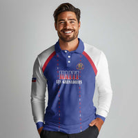 Custom Haiti Football Long Sleeve Polo Shirt Les Grenadiers Veve Haitian Vodou Blue Version - Wonder Print Shop