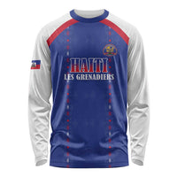 Custom Haiti Football Long Sleeve Shirt Les Grenadiers Veve Haitian Vodou Blue Version - Wonder Print Shop