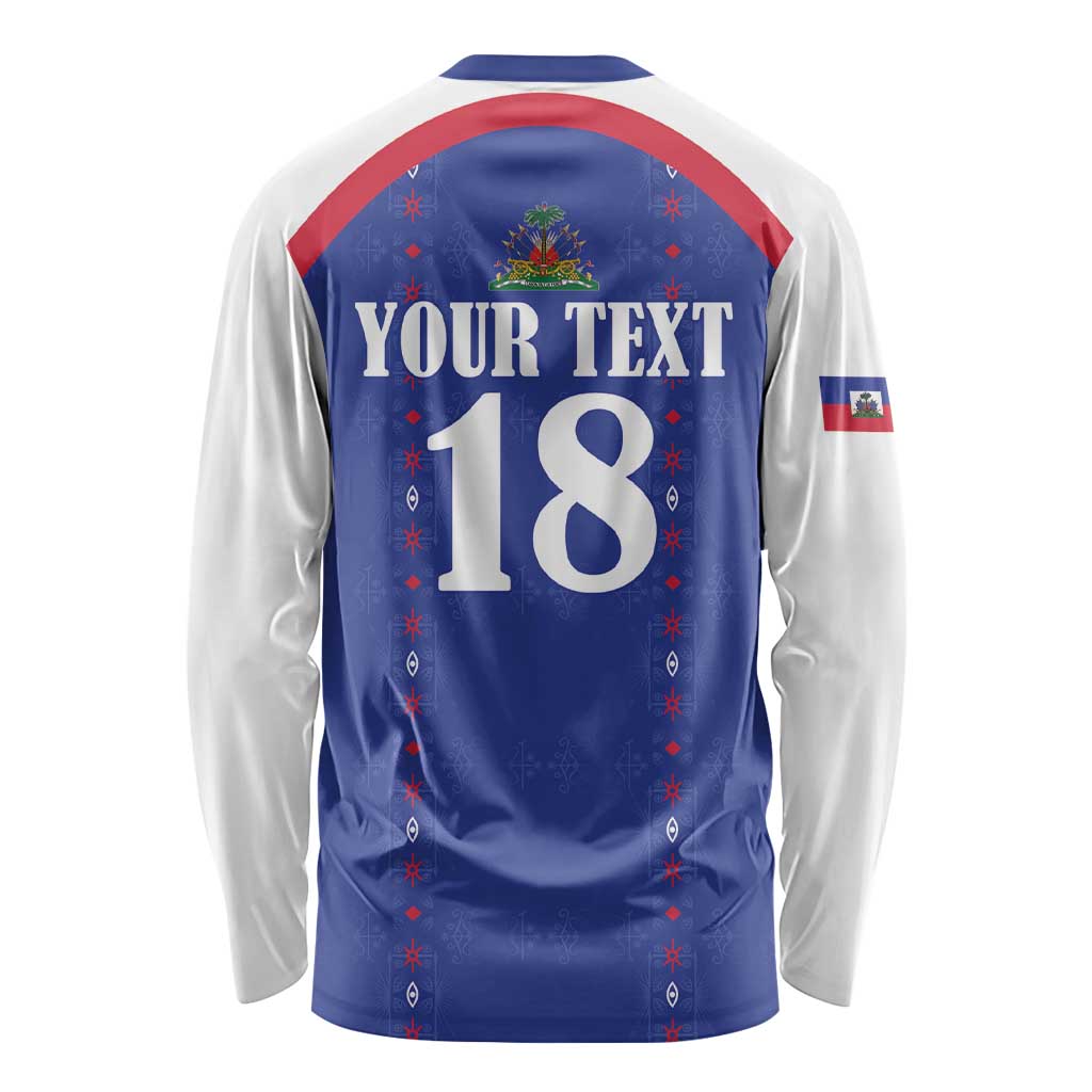 Custom Haiti Football Long Sleeve Shirt Les Grenadiers Veve Haitian Vodou Blue Version - Wonder Print Shop