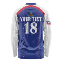 Custom Haiti Football Long Sleeve Shirt Les Grenadiers Veve Haitian Vodou Blue Version - Wonder Print Shop