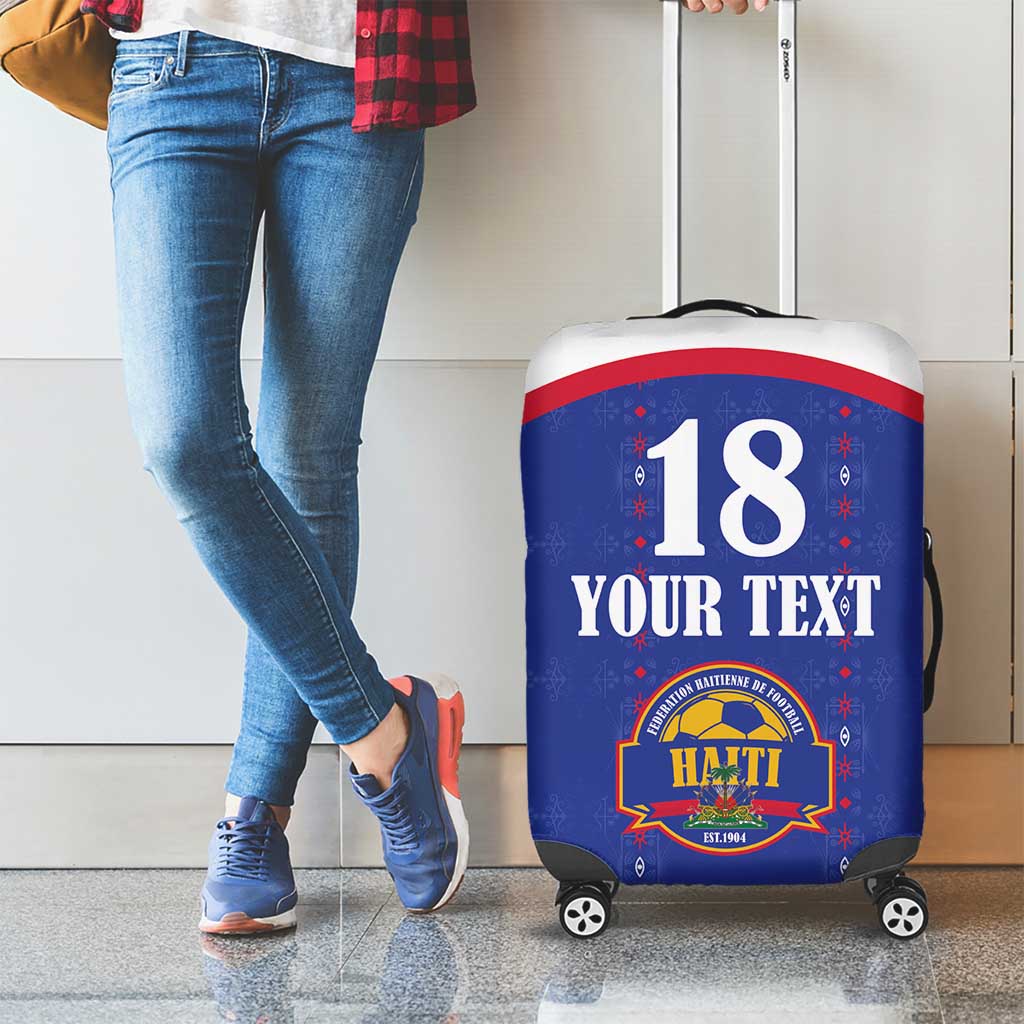 Custom Haiti Football Luggage Cover Les Grenadiers Veve Haitian Vodou Blue Version - Wonder Print Shop