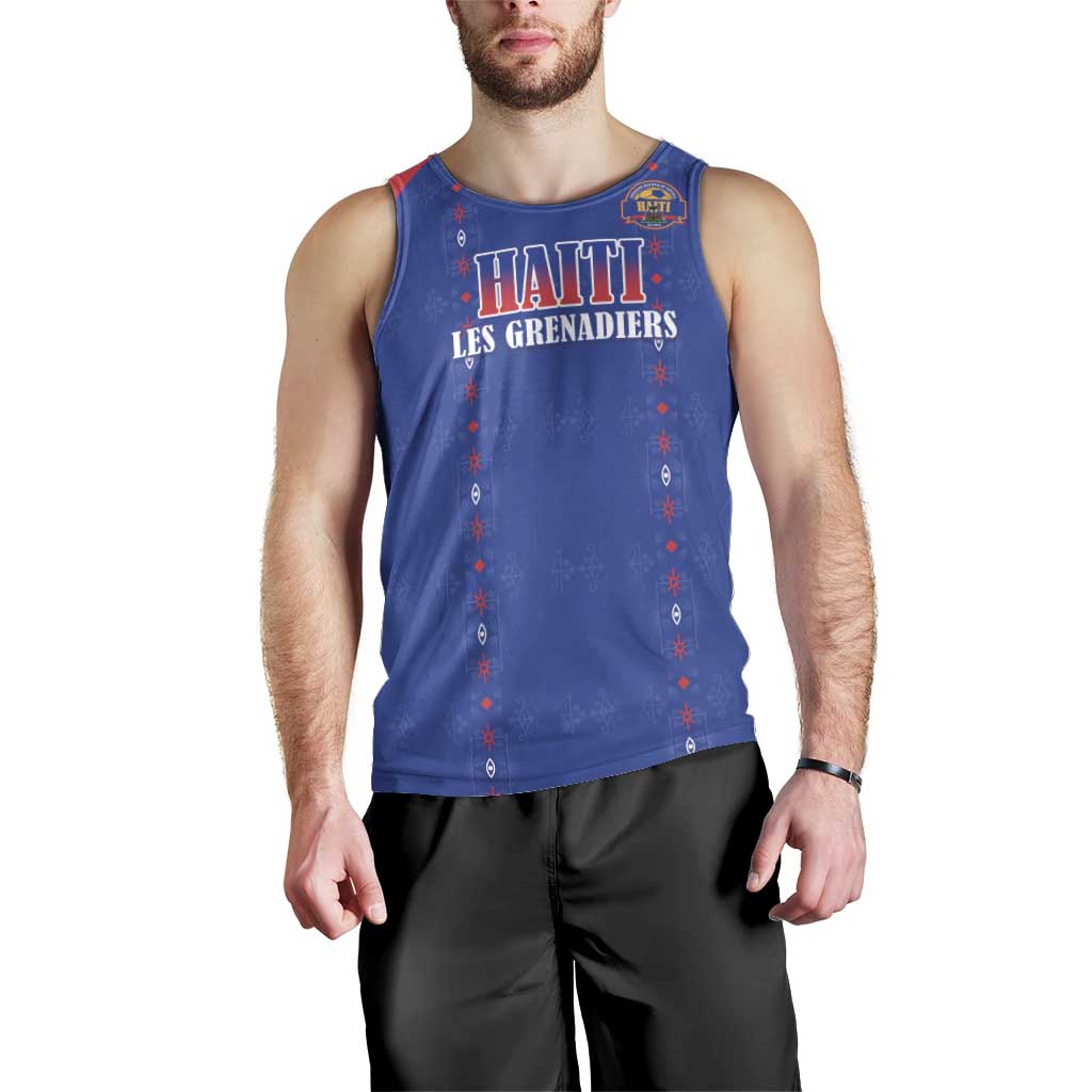 Custom Haiti Football Men Tank Top Les Grenadiers Veve Haitian Vodou Blue Version - Wonder Print Shop