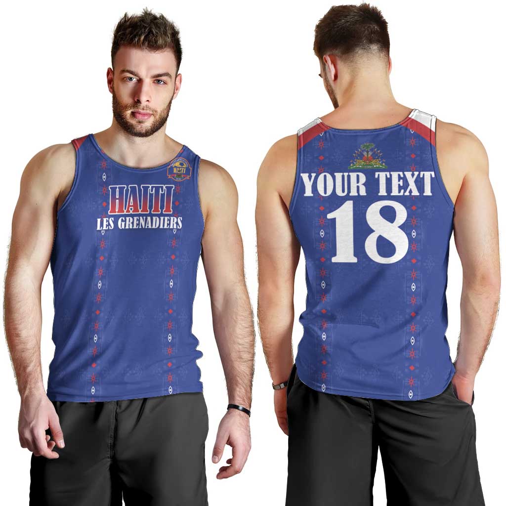 Custom Haiti Football Men Tank Top Les Grenadiers Veve Haitian Vodou Blue Version - Wonder Print Shop