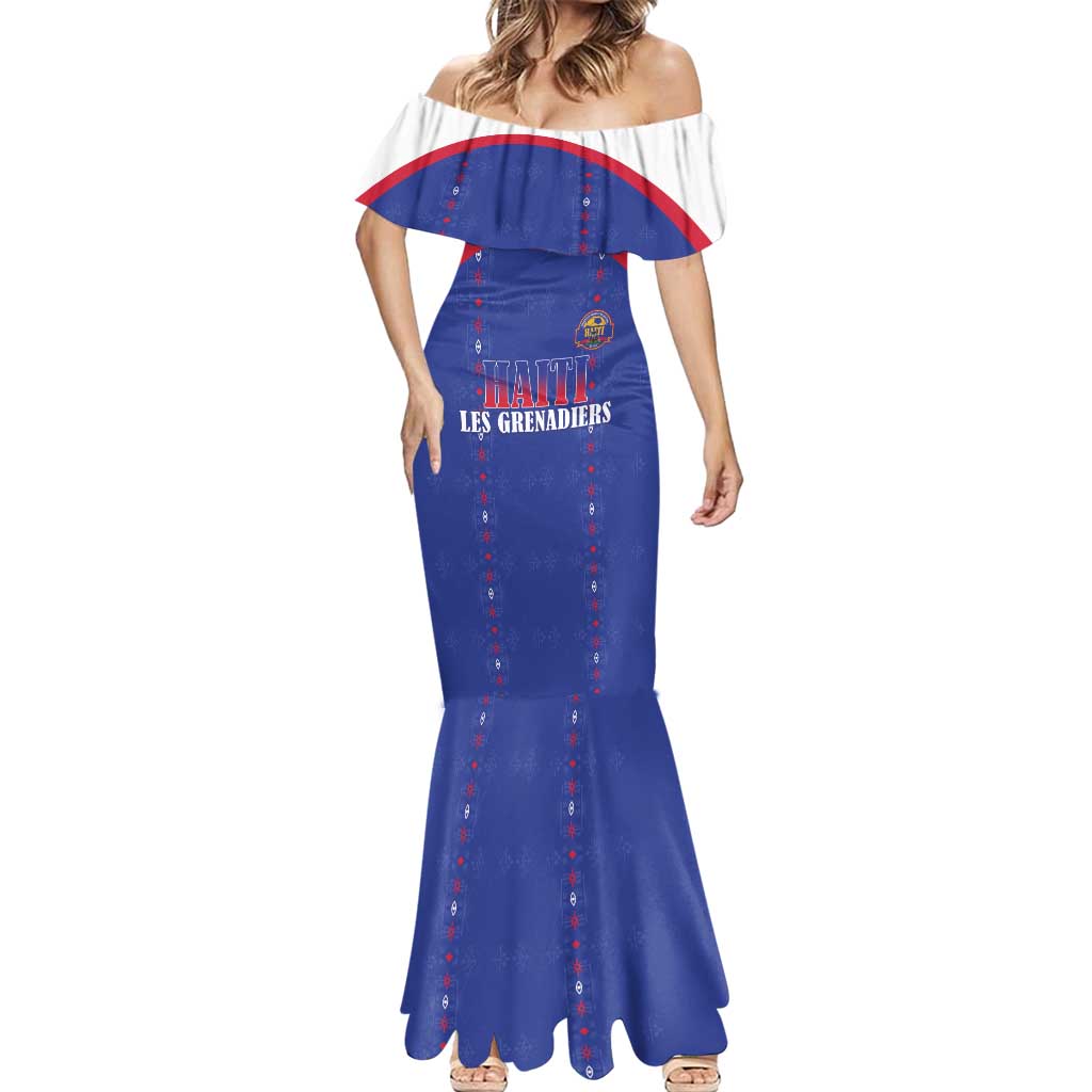 Custom Haiti Football Mermaid Dress Les Grenadiers Veve Haitian Vodou Blue Version - Wonder Print Shop
