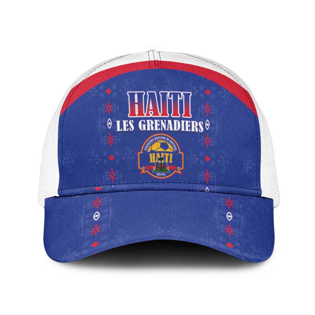 Haiti Football Mesh Trucker Cap Les Grenadiers Veve Haitian Vodou Blue Version - Wonder Print Shop