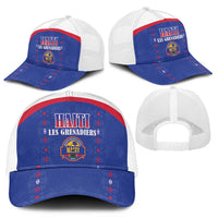 Haiti Football Mesh Trucker Cap Les Grenadiers Veve Haitian Vodou Blue Version - Wonder Print Shop