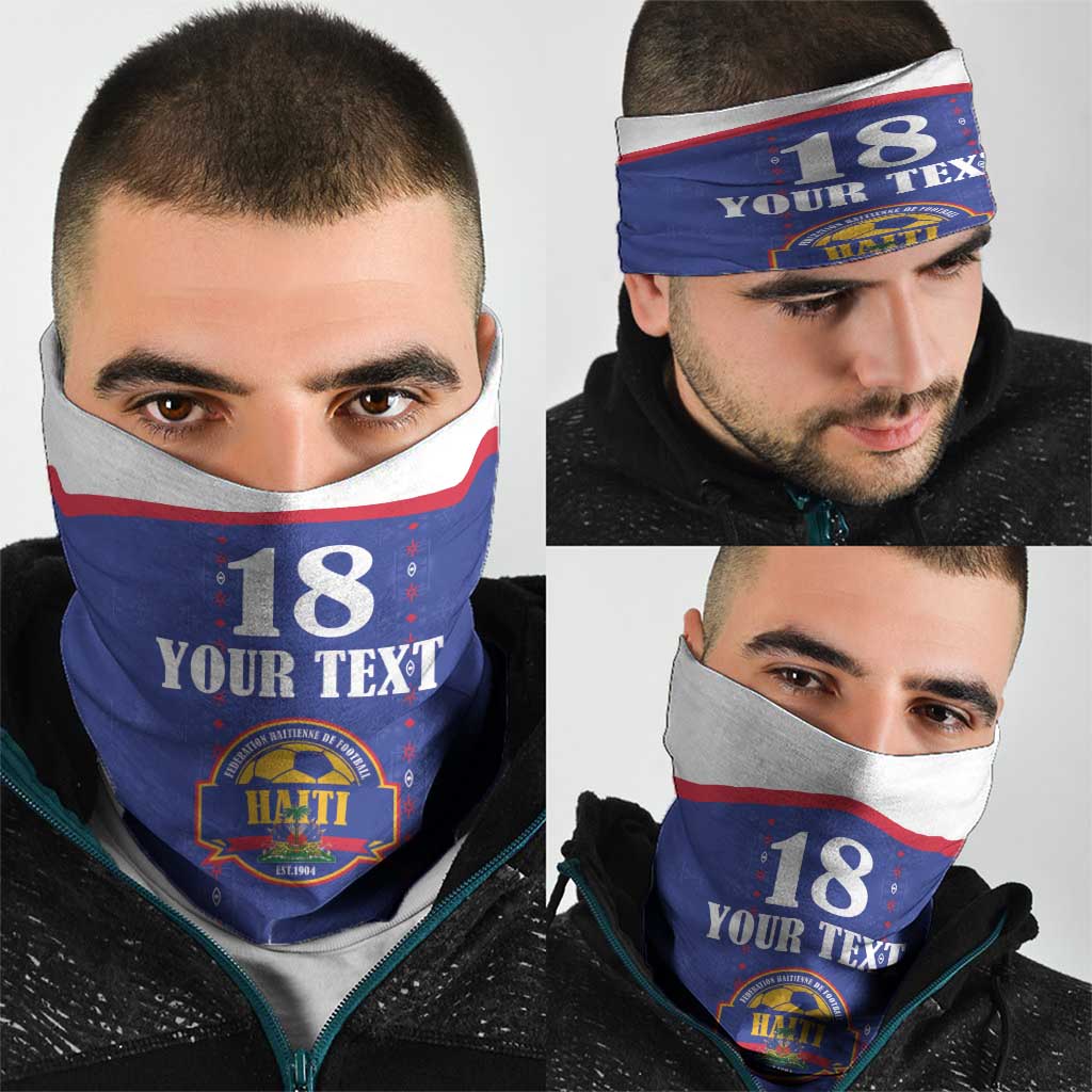 Custom Haiti Football Neck Gaiter Les Grenadiers Veve Haitian Vodou Blue Version - Wonder Print Shop