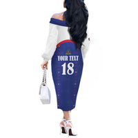 Custom Haiti Football Off The Shoulder Long Sleeve Dress Les Grenadiers Veve Haitian Vodou Blue Version - Wonder Print Shop