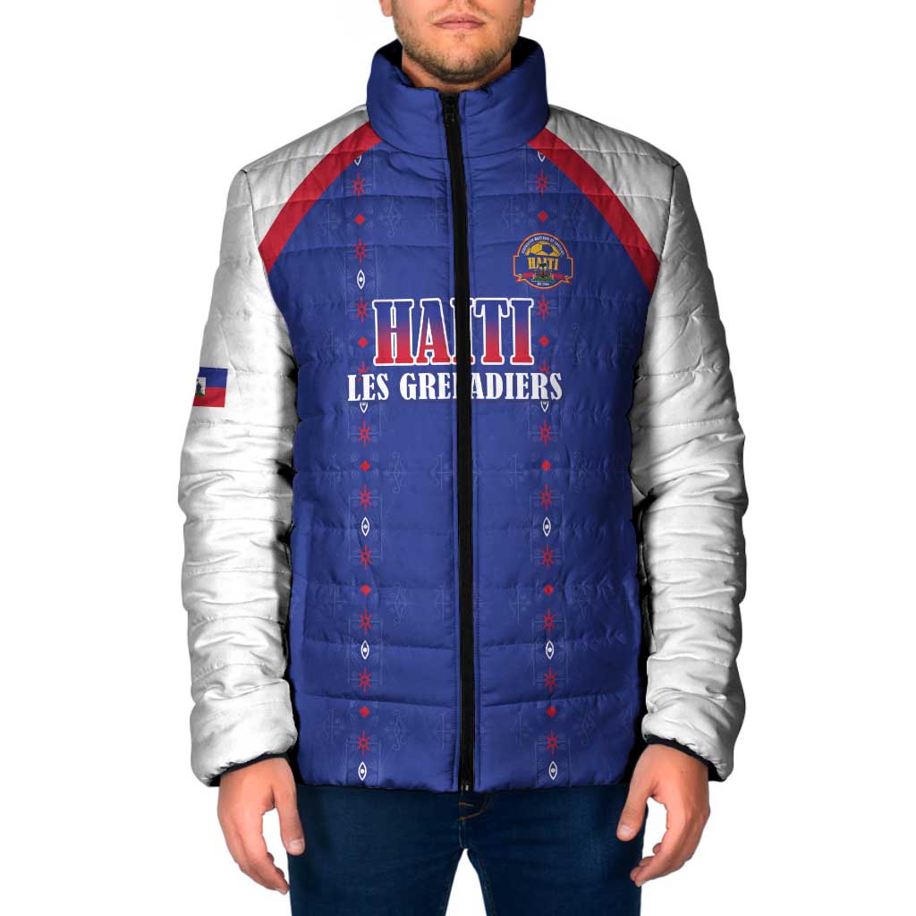 Custom Haiti Football Padded Jacket Les Grenadiers Veve Haitian Vodou Blue Version - Wonder Print Shop